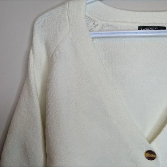 Shein Cream White Soft Knit Button Front V Neck Cardigan Plus Size 2XL Women - Picture 9 of 9